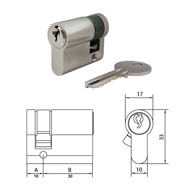 Aluminum single euro cylinder lock 10x30mm - Euro Cylinder - 1 10mm 30mm aluminum single euro cylinder