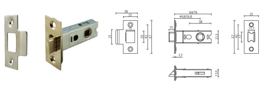 BTL20 bolt through tubular latch with 64mm/76mm case - Door Lock - 1 BTL20 bolt through tubular latch with 64mm 76mm case