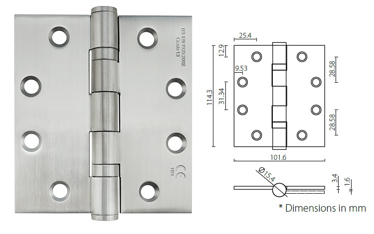 Ball bearing door hinge 4.5 - x 4 - x3 .4mm - Square/Radius Corner - Door Hinge - 1 Ball bearing door hinge HB454034 square corner