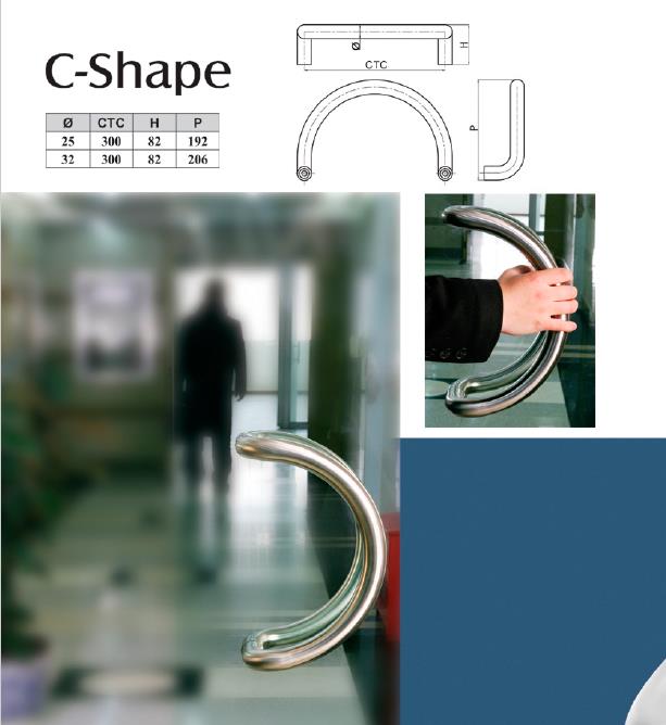 C shaped stainless steel commercial door pull handle - Pull Handle - 1 C shaped commercial door pull handle