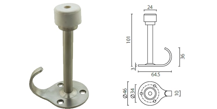DSS22 door stop with hook, wall mounted - Door Stop - 1 DSS22 door stop with hook-X