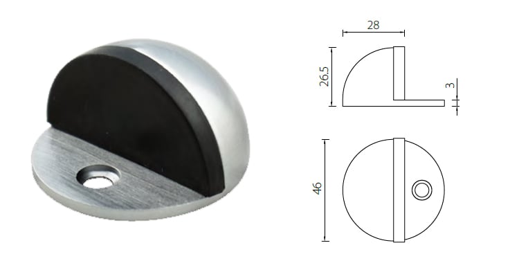 DSZ01 half moon door stopper, floor mounted & Satin Nickel - Door Stop - 1 DSZ01 half moon door stopper-X