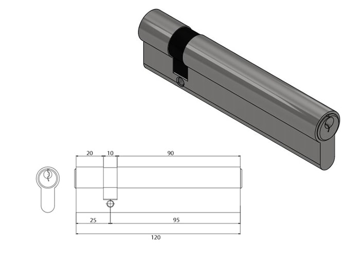 ECS2595 asymmetrical euro cylinder 95mm/25mm, custom long size - Euro Cylinder - 1 ECS2095 asymmetrical euro cylinder 95mm-1
