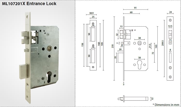 ANSI/BHMA Grade 1 Entry Door Lock Set ML107201X - Door Lock - 1 Grade 1 Entry Door Lock Set ML107201X Entrance Lock-X