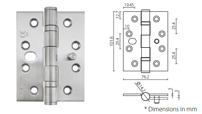 Grade 13 fire rated commercial door hinge 4 - x 3 - x 3mm with safety dog bolt - Door Hinge - 1 Grade 13 fire rated ball bearing commercial door hinge HB403030-DG