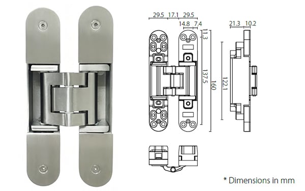 HAD312 stainless steel 3D adjustable concealed door hinge - Door Hinge - 1 HAD31 series stainless steel concealed door hinge for 120kg doors-2