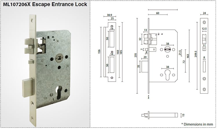 ML107206X ANSI Grade 1 entrance escape lock - Door Lock - 1 ML107206X ANSI Grade 1 entrance escape lock-x