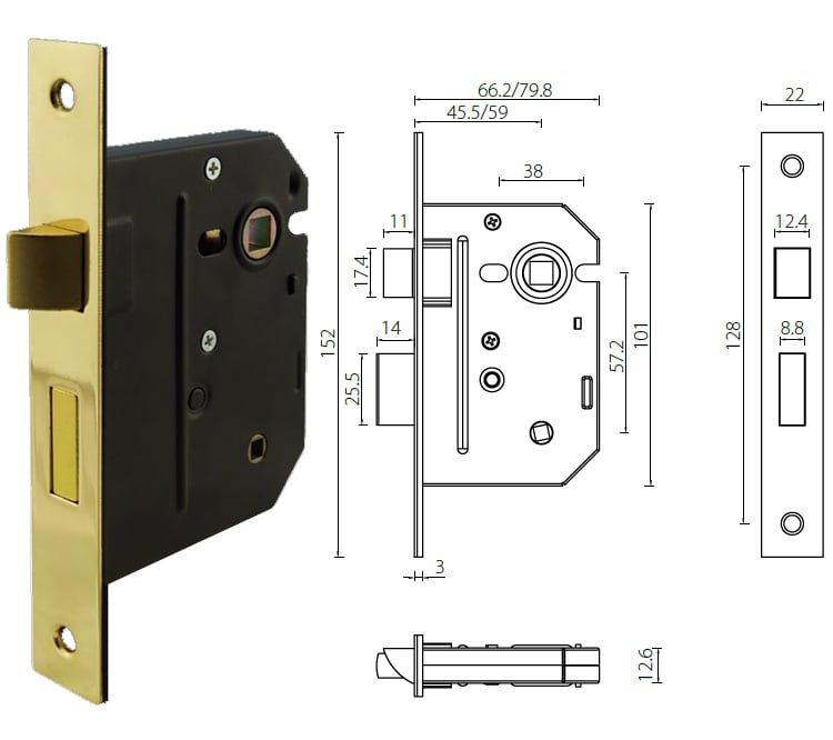 MLBT series 3 lever mortice bathroom lock for privacy - Door Lock - 1 MLBT series 3 lever mortice bathroom lock