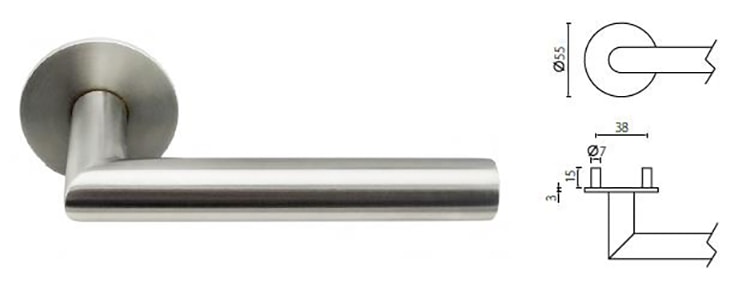 Stainless Steel Modern Door Handle On Magnetic Round Rose - Door Handle - 1 Modern Door Handle On Magnetic Round Rose SR05-3