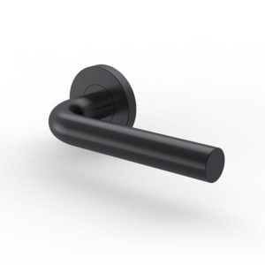 Modern Stainless Steel Matt Black Door Handle SR11SL101-BK, Round Rose Modern Stainless Steel Matt Black Door Handle SR11SL101-BK, Round Rose