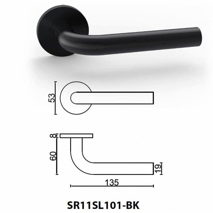 Modern Stainless Steel Matt Black Door Handle SR11SL101-BK, Round Rose - Door Handle - 1 Modern Stainless Steel Matt Black Door Handle SR11SL101-BK-size