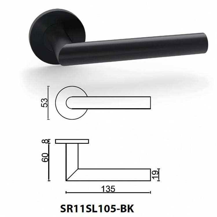 Modern matte black door handle lever for interior use, SR20SL105-BK - Door Handle - 1 Modern matte black door handle lever SR11SL105-BK-size