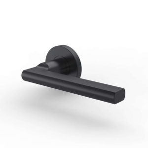 Modern matte black door handle on rose, SR20SL243H-BK Modern matte black door handle on rose, SR20SL243H-BK
