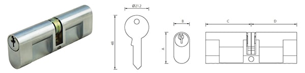 OCS-Z301 Zamak oval door lock cylinder double cam design KA/KD - Euro Cylinder - 1 OCS-Z301 Zamak oval door lock cylinder with double cam design