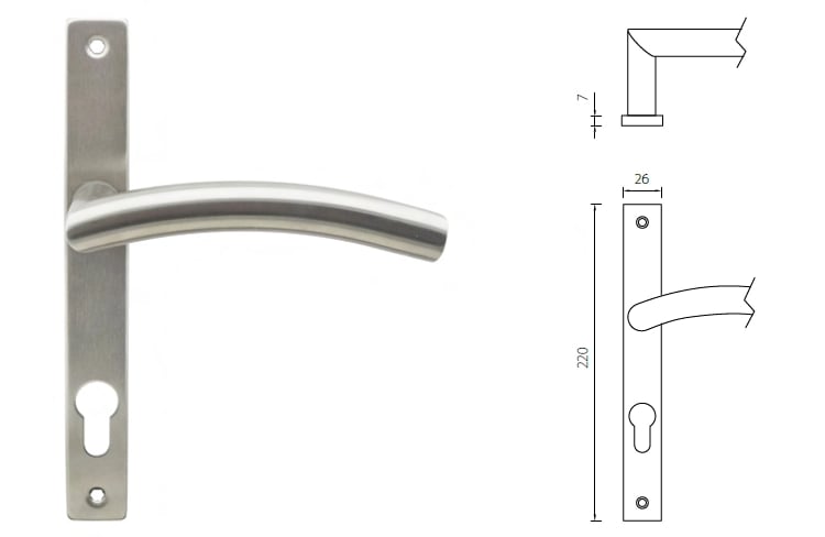 SP04 narrow plate uPVC door handle 70mm for slim profile doors - Door Handle - 1 SP04SL104 narrow plate uPVC door handle 70mm
