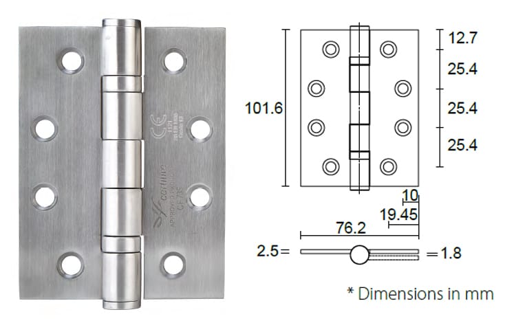 Stainless steel heavy duty door hinge 4 - x 3 - x 2.5mm - Square Corner - Door Hinge - 1 SS heavy duty door hinge HB403025 - 3