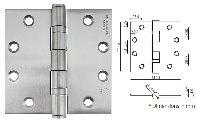 Stainless steel ball bearing butt hinge 4.5 - x 4.5 - x3 .4mm, Factory Direct - Door Hinge - 1 Stainless steel ball bearing butt hinge HB454534-2