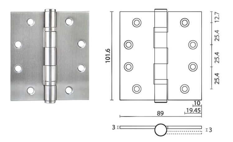 Stainless steel butt hinge 4 - x 3.5 - x 3mm Square Corner - Door Hinge - 1 Stainless steel butt hinge HB403530 Square Corner