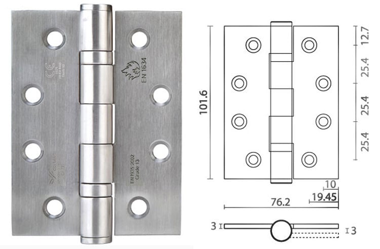 HB403030 ball bearing fire rated butt hinge for heavy duty use - Door Hinge - 1 ball bearing fire rated butt hinge HB403030