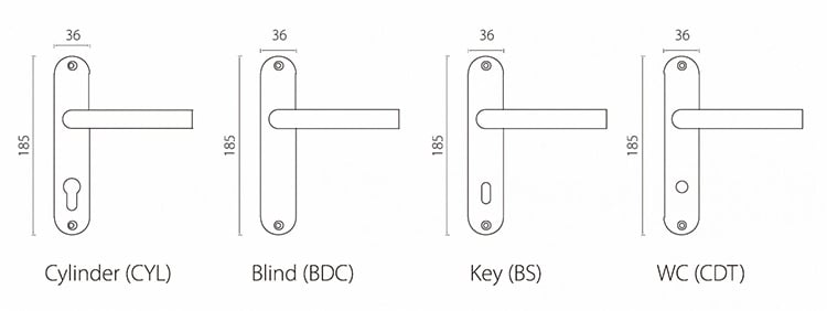 SP15 SS door handle on backplate with thumb turn for 70 mortice lock - Door Handle - 2 door handle on backplate 185m-functions