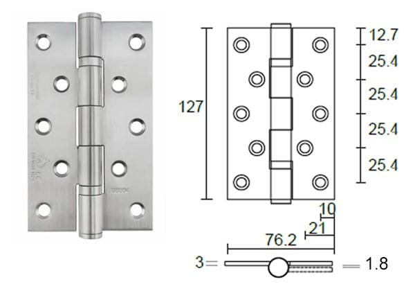 Stainless steel door hinge 5 - x 3 - x 3mm ball bearing, heavy duty - Door Hinge - 1 heavy duty stainless steel door hinge HB503030