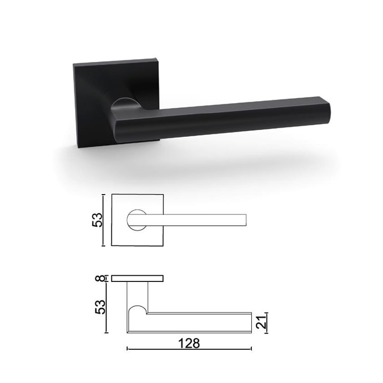 Modern black door handle SR10SL243-BK with square rose design - Door Handle - 1 square rose modern black door handle SR10SL243-BK-size