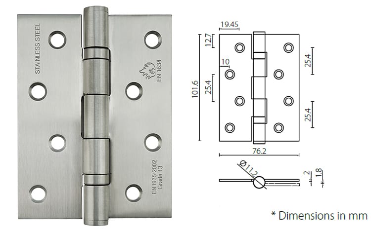 Stainless door hinge HB403020 -square corner & ball bearing - Door Hinge - 1 stainless door hinge HB403020 square corner